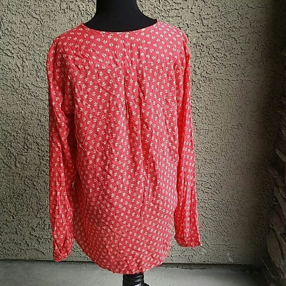 Women's Gap Coral Red Blouse Sz M Floral Lightweight - Picture 5 of 8